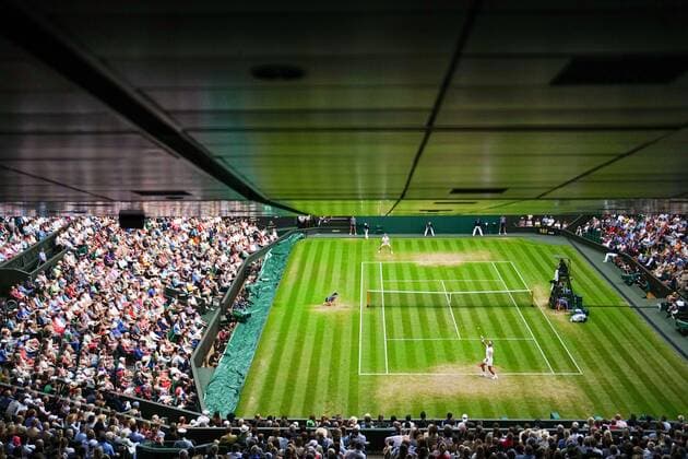 Mandatory Credit: Photo by Javier Garcia Shutterstock (13012862dx) Rafael Nadal and Botic van de Zandschulp during their fourth round match on Centre Court Wimbledon Tennis Championships, Day 8, The All England Lawn Tennis and Croquet Club, London, UK - 04 Jul 2022 Wimbledon Tennis Championships, Day 8, The All England Lawn Tennis and Croquet Club, London, UK - 04 Jul 2022  Copyright: xJavierxGarcia Shutterstockx 13012862dx