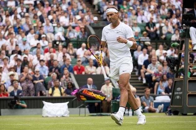 Mandatory Credit: Photo by Ella Ling Shutterstock (13012858fm) Rafael Nadal during his fourth round match Wimbledon Tennis Championships, Day 8, The All England Lawn Tennis and Croquet Club, London, UK - 04 Jul 2022 Wimbledon Tennis Championships, Day 8, The All England Lawn Tennis and Croquet Club, London, UK - 04 Jul 2022  Copyright: xEllaxLing Shutterstockx 13012858fm