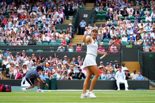 Mandatory Credit: Photo by Javier Garcia Shutterstock (13012869y) Tatjana Maria celebrates during her quarter-final match Wimbledon Tennis Championships, Day 9, The All England Lawn Tennis and Croquet Club, London, UK - 05 Jul 2022 Wimbledon Tennis Championships, Day 9, The All England Lawn Tennis and Croquet Club, London, UK - 05 Jul 2022  Copyright: xJavierxGarcia Shutterstockx 13012869y