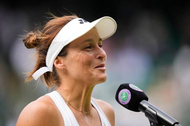 Mandatory Credit: Photo by Dave Shopland Shutterstock (13012866aw) Tatjana Maria celebrates winning her quarter final match Wimbledon Tennis Championships, Day 9, The All England Lawn Tennis and Croquet Club, London, UK - 05 Jul 2022 Wimbledon Tennis Championships, Day 9, The All England Lawn Tennis and Croquet Club, London, UK - 05 Jul 2022  Copyright: xDavexShopland Shutterstockx 13012866aw