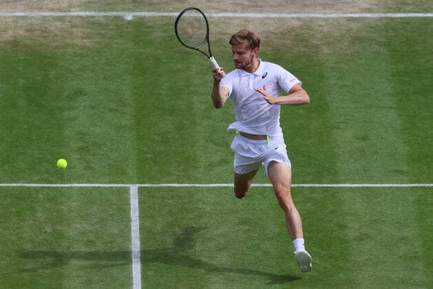 Belgian David Goffin pictured in action during a tennis match against UK Norrie in the 1 8 finals of the men s singles tournament at the 2022 Wimbledon grand slam tennis tournament at the All England Tennis Club, in south-west London, Britain, Tuesday 05 July 2022. BENOITxDOPPAGNE  x37032989x