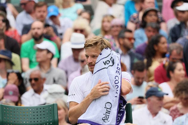 Belgian David Goffin pictured during a tennis match against UK Norrie in the 1 8 finals of the men s singles tournament at the 2022 Wimbledon grand slam tennis tournament at the All England Tennis Club, in south-west London, Britain, Tuesday 05 July 2022. BENOITxDOPPAGNE  x37035792x