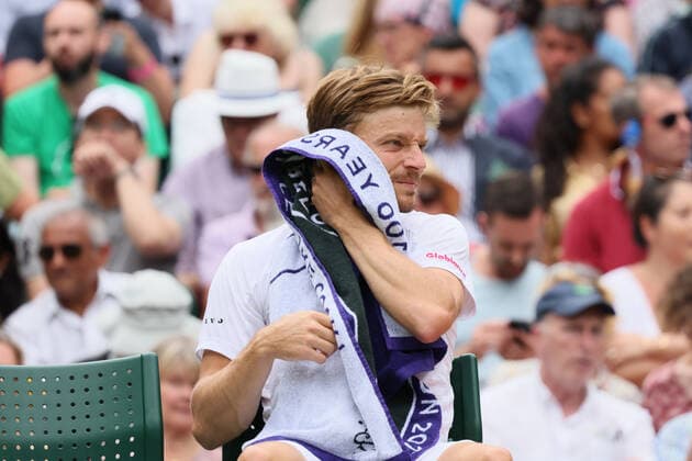 Belgian David Goffin pictured during a tennis match against UK Norrie in the 1 8 finals of the men s singles tournament at the 2022 Wimbledon grand slam tennis tournament at the All England Tennis Club, in south-west London, Britain, Tuesday 05 July 2022. BENOITxDOPPAGNE  x37035793x