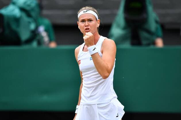 Mandatory Credit: Photo by James Veysey Shutterstock (13012868gm) Marie Bouzkova during her quarter final match Wimbledon Tennis Championships, Day 9, The All England Lawn Tennis and Croquet Club, London, UK - 05 Jul 2022 Wimbledon Tennis Championships, Day 9, The All England Lawn Tennis and Croquet Club, London, UK - 05 Jul 2022  Copyright: xJamesxVeysey Shutterstockx 13012868gm