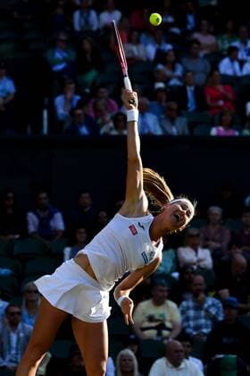 Mandatory Credit: Photo by James Veysey Shutterstock (13012868gx) Marie Bouzkova during her quarter final match Wimbledon Tennis Championships, Day 9, The All England Lawn Tennis and Croquet Club, London, UK - 05 Jul 2022 Wimbledon Tennis Championships, Day 9, The All England Lawn Tennis and Croquet Club, London, UK - 05 Jul 2022  Copyright: xJamesxVeysey Shutterstockx 13012868gx