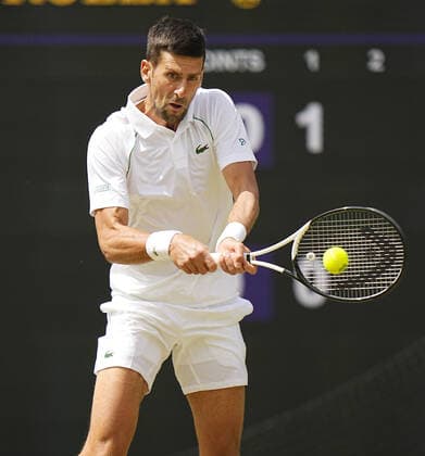 Tennis: Wimbledon championships Novak Djokovic of Serbia plays against Jannik Sinner of Italy in the quarterfinals of the Wimbledon tennis tournament in London on July 5, 2022.  A14AA0001310911P