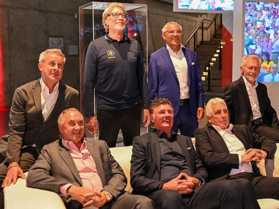 Pierre Littbarski, Toni Schumacher, Felix Magath, Uli Stielike, Wilfried Hannes, Klaus Fischer und Paul Breitner. Deutschland vs. Frankreich, Weltmeisterschaft 1982, Halbfinale, Fussball, Nacht von Sevilla, 06.07.2022 Deutschland vs. Frankreich, Weltmeisterschaft 1982, Halbfinale, Legenden-Abend, Nacht von Sevilla, Fussball, 40. Jahrestag, 06.07.2022 Dortmund Copyright: xEibner-Pressefotox EP_THR