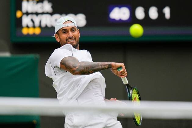 Mandatory Credit: Photo by Dave Shopland Shutterstock (13018039br) Nick Kyrgios during his quarter final match Wimbledon Tennis Championships, Day 10, The All England Lawn Tennis and Croquet Club, London, UK - 06 Jul 2022 Wimbledon Tennis Championships, Day 10, The All England Lawn Tennis and Croquet Club, London, UK - 06 Jul 2022  Copyright: xDavexShopland Shutterstockx 13018039br