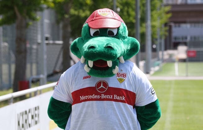 FUSSBALL 1. BUNDESLIGA SAISON 2022 2023 05.07.2022 Fototermin beim VfB Stuttgart auf dem Trainingsgelaende: Maskottchen Fritzle