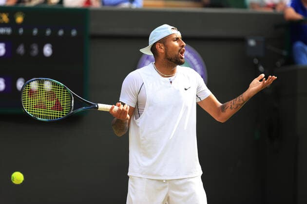 Tennis - Wimbledon (Day 10) 6th July 2022 - Tennis - Wimbledon (Day 10) - Nick Kyrgios v Cristian Garin - Kyrgios complains about a decision on match point - Photo: Simon Stacpoole Offside. London UK Copyright: xSimonxStacpoolexOffside