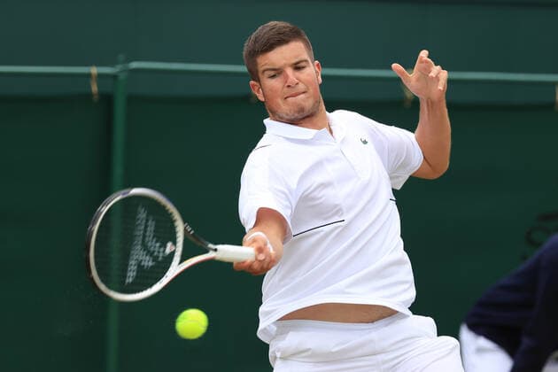 Tennis - Wimbledon (Day 10) 6th July 2022 - Tennis - Wimbledon (Day 10) - Mili Poljicak (CRO) in action against Kilian Feldbausch (SUI) in their Boys Singles Qarter Finals match - Photo: Simon Stacpoole Offside. London UK Copyright: xSimonxStacpoolexOffside