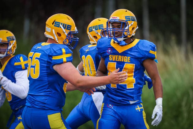 AMERICAN FOOTBALL - U19 European Championship, EM, Europameisterschaft VIENNA,AUSTRIA,07.JUL.22 - AMERICAN FOOTBALL - IFAF 2022 Men s U19 European Group A Championships, Sweden vs France. Image shows the rejoicing of SWE.  GEPAxpictures xDavidxBitzan