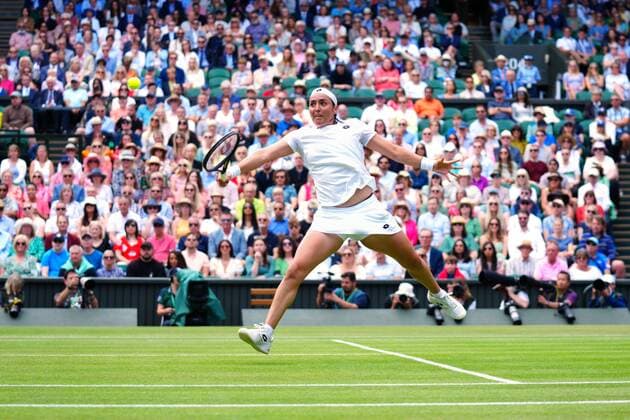 Mandatory Credit: Photo by Javier Garcia Shutterstock (13018047r) Ons Jabeur during her semi final match Wimbledon Tennis Championships, Day 11, The All England Lawn Tennis and Croquet Club, London, UK - 07 Jul 2022 Wimbledon Tennis Championships, Day 11, The All England Lawn Tennis and Croquet Club, London, UK - 07 Jul 2022  Copyright: xJavierxGarcia Shutterstockx 13018047r