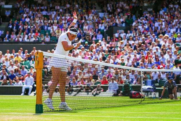 Mandatory Credit: Photo by Javier Garcia Shutterstock (13018047ac) Ons Jabeur narrowly avoids the net during her semi final match Wimbledon Tennis Championships, Day 11, The All England Lawn Tennis and Croquet Club, London, UK - 07 Jul 2022 Wimbledon Tennis Championships, Day 11, The All England Lawn Tennis and Croquet Club, London, UK - 07 Jul 2022  Copyright: xJavierxGarcia Shutterstockx 13018047ac