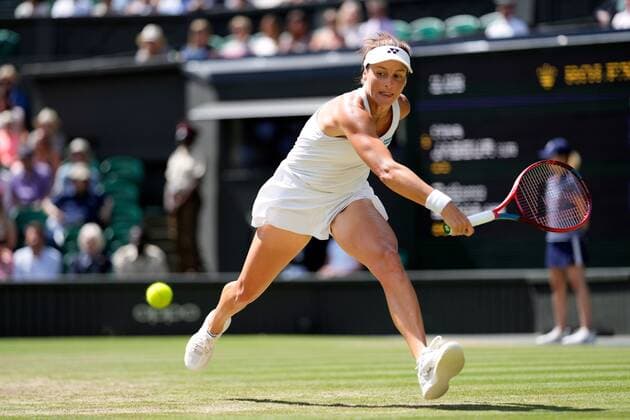 Mandatory Credit: Photo by Dave Shopland Shutterstock (13018044ag) Tatjana Maria during her semi final match Wimbledon Tennis Championships, Day 11, The All England Lawn Tennis and Croquet Club, London, UK - 07 Jul 2022 Wimbledon Tennis Championships, Day 11, The All England Lawn Tennis and Croquet Club, London, UK - 07 Jul 2022  Copyright: xDavexShopland Shutterstockx 13018044ag