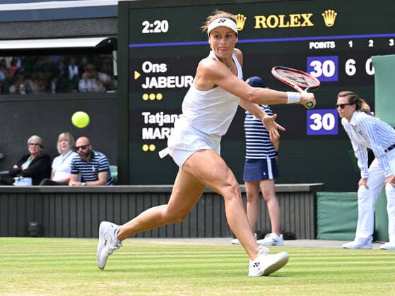 Tennis Championships - Week One - Day Eleven - All England Lawn Tennis Club, Wimbledon - Thursday 7th July 2022 Mens Ladies Singles semi final. Ons Jabeur (TUN) v Tatjana Maria (GER) Tatjana Maria (GER) 