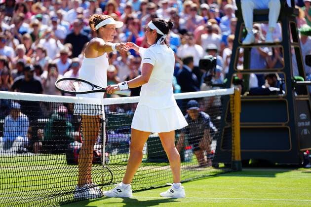 Mandatory Credit: Photo by Javier Garcia Shutterstock (13018047bh) Ons Jabeur celebrates victory in her semi final match against Tatjana Maria Wimbledon Tennis Championships, Day 11, The All England Lawn Tennis and Croquet Club, London, UK - 07 Jul 2022 Wimbledon Tennis Championships, Day 11, The All England Lawn Tennis and Croquet Club, London, UK - 07 Jul 2022  Copyright: xJavierxGarcia Shutterstockx 13018047bh