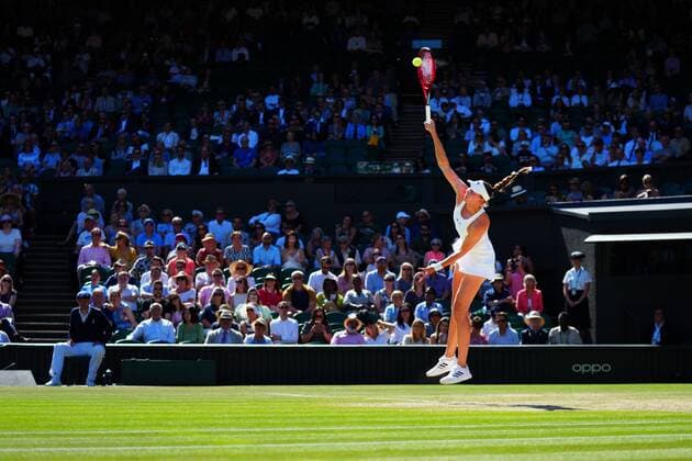 Mandatory Credit: Photo by Javier Garcia Shutterstock (13018047bn) Elena Rybakina during her semi final match Wimbledon Tennis Championships, Day 11, The All England Lawn Tennis and Croquet Club, London, UK - 07 Jul 2022 Wimbledon Tennis Championships, Day 11, The All England Lawn Tennis and Croquet Club, London, UK - 07 Jul 2022  Copyright: xJavierxGarcia Shutterstockx 13018047bn
