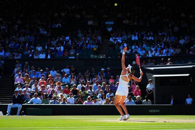 Mandatory Credit: Photo by Javier Garcia Shutterstock (13018047bv) Elena Rybakina during her semi final match Wimbledon Tennis Championships, Day 11, The All England Lawn Tennis and Croquet Club, London, UK - 07 Jul 2022 Wimbledon Tennis Championships, Day 11, The All England Lawn Tennis and Croquet Club, London, UK - 07 Jul 2022  Copyright: xJavierxGarcia Shutterstockx 13018047bv