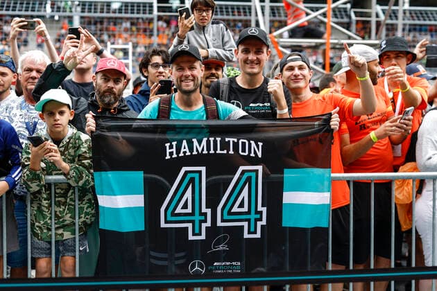 Fans of 44 Lewis Hamilton (GBR, Mercedes-AMG Petronas F1 Team), F1 Grand Prix of Austria at Red Bull Ring on July 7, 2022 in Spielberg, Austria. (Photo by HOCH ZWEI) Spielberg Austria