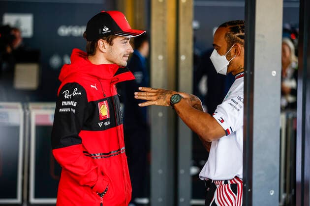 16 Charles Leclerc (MCO, Scuderia Ferrari), 44 Lewis Hamilton (GBR, Mercedes-AMG Petronas F1 Team), F1 Grand Prix of Austria at Red Bull Ring on July 7, 2022 in Spielberg, Austria. (Photo by HOCH ZWEI) Spielberg Austria
