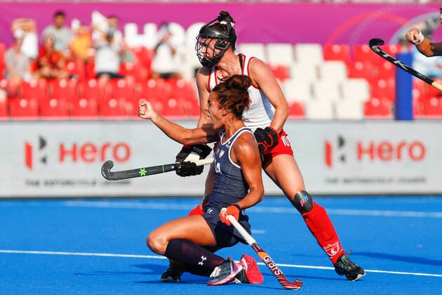 July 7, 2022, TERRASSA, BARCELONA, SPAIN: Maria Forcherio of Argentina celebrates a goal during the FIH Hockey Women s World Cup 2022, Pool C, hockey match played between Argentina v Canada at Estadi Olimpic on July 06, 2022, in Terrassa, Barcelona, Spain. TERRASSA SPAIN - ZUMAa181 20220707_zaa_a181_013 Copyright: xIrinaxR.xHx