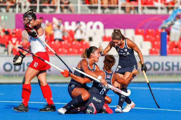 Sport Themen der Woche KW27 Sport Bilder des Tages July 6, 2022, Terrassa, Barcelona, Spain: Maria Forcherio of Argentina celebrates a goal during the FIH Hockey Women s World Cup 2022, Pool C, hockey match played between Argentina v Canada at Estadi Olimpic on July 06, 2022, in Terrassa, Barcelona, Spain. TERRASSA SPAIN - ZUMAa181 20220707_zaa_a181_014 Copyright: xIrinaxR.xHx