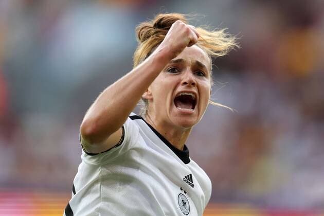 Mandatory Credit: Photo by Simon Dael Shutterstock (13020898k) Lina Magull of Germany celebrates after scoring a goal (1-0) Germany v Denmark, Womens UEFA European Championship, EM, Europameisterschaft Group B, Football, Brentford Community Stadium, London, UK - 08 Jul 2022 Germany v Denmark, Womens UEFA European Championship, Group B, Football, Brentford Community Stadium, London, UK - 08 Jul 2022 Copyright: xSimonxDael Shutterstockx 13020898k