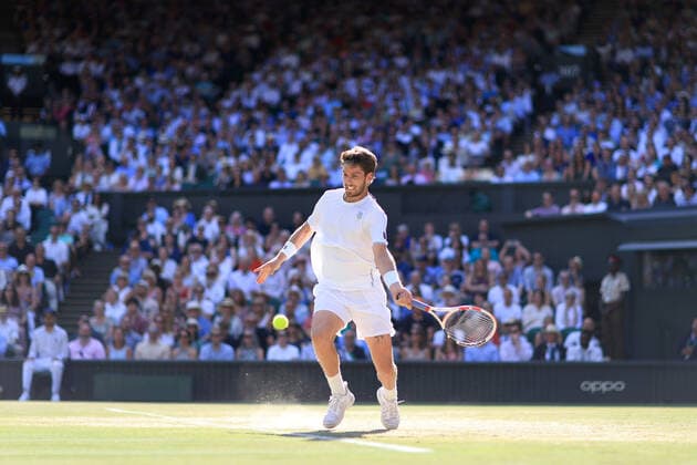 Tennis - Wimbledon (Day 12) 8th July 2022 - Tennis - Wimbledon (Day 12) - Cameron Norrie (GBR) in action during his Gentlemen s Singles Semi Final match against Novak Djokovic (SRB) - Photo: Simon Stacpoole Offside. London UK Copyright: xSimonxStacpoolexOffside