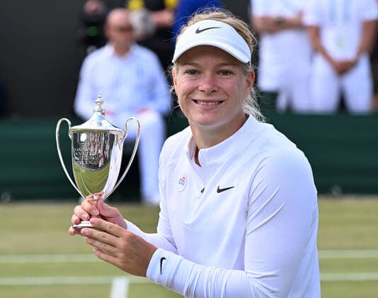 Tennis Championships - Week Two - Day Thirteen - All England Lawn Tennis Club, Wimbledon - Saturday 9th July 2022 Ladies Wheelchair Final. Singles. Diede De Groot (NED) v Yui Kamiji (Japan) Diede De Groot (NED) with the winners trophy 