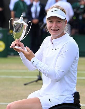 Tennis Championships - Week Two - Day Thirteen - All England Lawn Tennis Club, Wimbledon - Saturday 9th July 2022 Ladies Wheelchair Final. Singles. Diede De Groot (NED) v Yui Kamiji (Japan) Diede De Groot (NED) with the winners trophy 