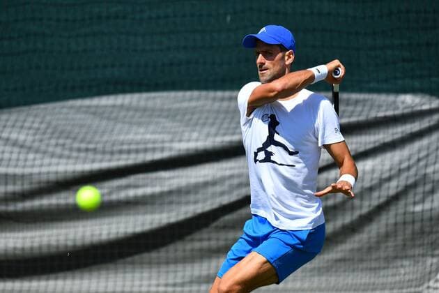 Mandatory Credit: Photo by James Veysey Shutterstock (13018056g) Novak Djokovic practicing Wimbledon Tennis Championships, Day 13, The All England Lawn Tennis and Croquet Club, London, UK - 09 Jul 2022 Wimbledon Tennis Championships, Day 13, The All England Lawn Tennis and Croquet Club, London, UK - 09 Jul 2022  Copyright: xJamesxVeysey Shutterstockx 13018056g
