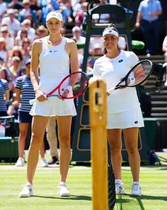 Mandatory Credit: Photo by Javier Garcia Shutterstock (13018057i) Elena Rybakina and Ons Jabeur ahead of the Ladies Singles Final Wimbledon Tennis Championships, Day 13, The All England Lawn Tennis and Croquet Club, London, UK - 09 Jul 2022 Wimbledon Tennis Championships, Day 13, The All England Lawn Tennis and Croquet Club, London, UK - 09 Jul 2022  Copyright: xJavierxGarcia Shutterstockx 13018057i