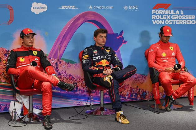 16 Charles Leclerc (MCO, Scuderia Ferrari), 1 Max Verstappen (NLD, Oracle Red Bull Racing), 55 Carlos Sainz (ESP, Scuderia Ferrari), F1 Grand Prix of Austria at Red Bull Ring on July 9, 2022 in Spielberg, Austria. (Photo by Mark Sutton Motorsport Images DPPI via HOCH ZWEI) Spielberg Austria