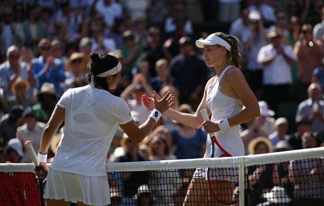 2022 Wimbledon Elena Rybakina (KAZ) and Ons Jabeur , (TUN)
