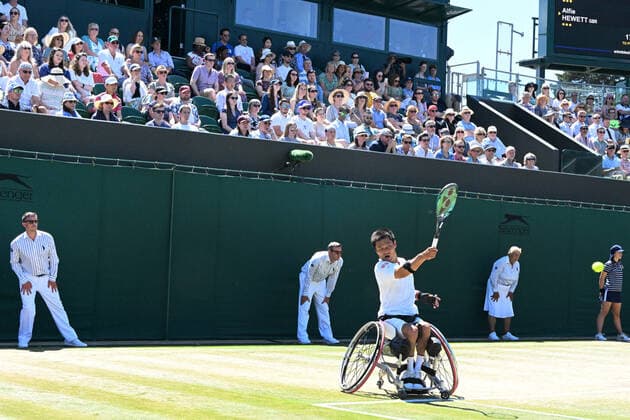 Tennis Championships - Week Two - Day Fourteen - All England Lawn Tennis Club, Wimbledon - Sunday 10th July 2022 Mens Wheelchair Singles Final. Shingo Kunieda (Japan) v Alfie Hewett (GBR) Shingo Kunieda (Japan) 