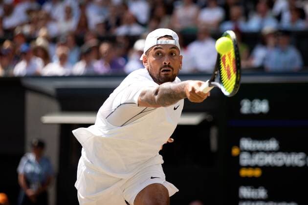 Mandatory Credit: Photo by Ella Ling Shutterstock (13018059n) Nick Kyrgios during the Men s Singles Final Wimbledon Tennis Championships, Day 14, The All England Lawn Tennis and Croquet Club, London, UK - 10 Jul 2022 Wimbledon Tennis Championships, Day 14, The All England Lawn Tennis and Croquet Club, London, UK - 10 Jul 2022  Copyright: xEllaxLing Shutterstockx 13018059n