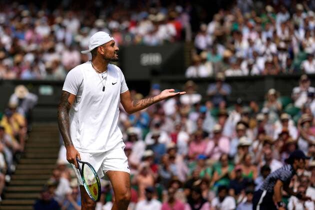 Mandatory Credit: Photo by Dave Shopland Shutterstock (13018058bx) Nick Kyrgios reacts during the Men s Singles Final Wimbledon Tennis Championships, Day 14, The All England Lawn Tennis and Croquet Club, London, UK - 10 Jul 2022 Wimbledon Tennis Championships, Day 14, The All England Lawn Tennis and Croquet Club, London, UK - 10 Jul 2022  Copyright: xDavexShopland Shutterstockx 13018058bx
