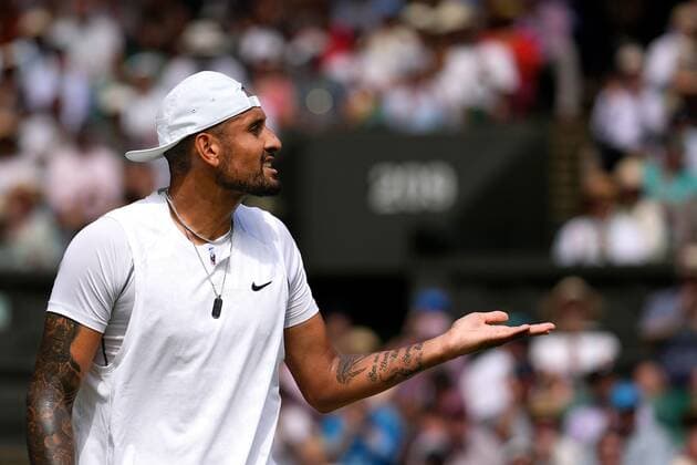 Mandatory Credit: Photo by Dave Shopland Shutterstock (13018058bu) Nick Kyrgios reacts during the Men s Singles Final Wimbledon Tennis Championships, Day 14, The All England Lawn Tennis and Croquet Club, London, UK - 10 Jul 2022 Wimbledon Tennis Championships, Day 14, The All England Lawn Tennis and Croquet Club, London, UK - 10 Jul 2022  Copyright: xDavexShopland Shutterstockx 13018058bu
