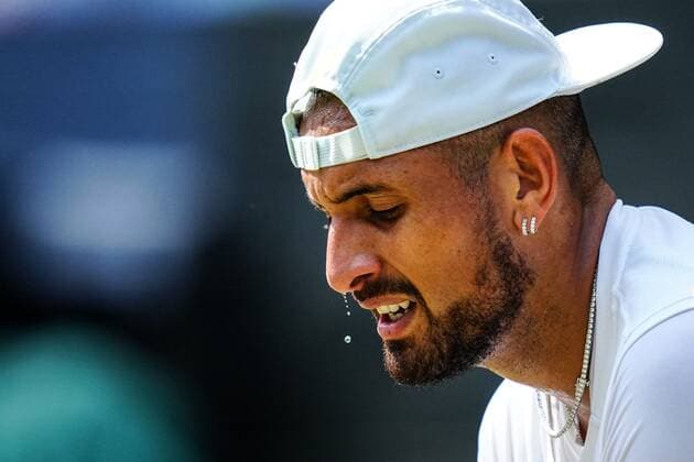 Mandatory Credit: Photo by Javier Garcia Shutterstock (13018062bo) Nick Kyrgios sweating during the Men s Singles Final Wimbledon Tennis Championships, Day 14, The All England Lawn Tennis and Croquet Club, London, UK - 10 Jul 2022 Wimbledon Tennis Championships, Day 14, The All England Lawn Tennis and Croquet Club, London, UK - 10 Jul 2022  Copyright: xJavierxGarcia Shutterstockx 13018062bo