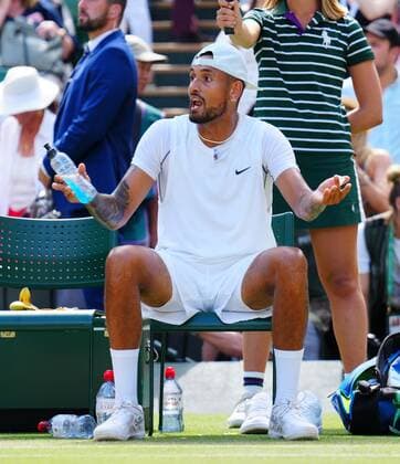 Mandatory Credit: Photo by Javier Garcia Shutterstock (13018062ce) Nick Kyrgios gestures during the Men s Singles Final Wimbledon Tennis Championships, Day 14, The All England Lawn Tennis and Croquet Club, London, UK - 10 Jul 2022 Wimbledon Tennis Championships, Day 14, The All England Lawn Tennis and Croquet Club, London, UK - 10 Jul 2022  Copyright: xJavierxGarcia Shutterstockx 13018062ce