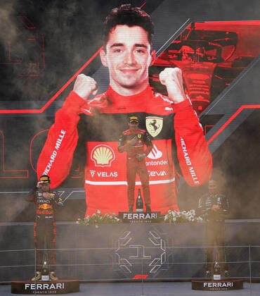 Formula 1 BWT Grosser Preis von Österreich 2022 10.07.2022, Red Bull Ring , Spielberg, Formula 1 BWT Grosser Preis von Österreich 2022 , im Bild Sieger Charles Leclerc (MCO), Scuderia Ferrari, 2.Platz für Max Verstappen (NEL), Oracle Red Bull Racing, 3.Platz für Lewis Hamilton (GBR), Mercedes-AMG Petronas Formula One Team