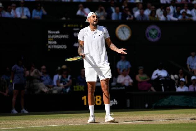 Mandatory Credit: Photo by Dave Shopland Shutterstock (13018058ej) Nick Kyrgios gestures during the Men s Singles Final Wimbledon Tennis Championships, Day 14, The All England Lawn Tennis and Croquet Club, London, UK - 10 Jul 2022 Wimbledon Tennis Championships, Day 14, The All England Lawn Tennis and Croquet Club, London, UK - 10 Jul 2022  Copyright: xDavexShopland Shutterstockx 13018058ej