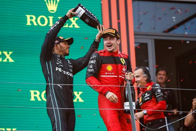 44 Lewis Hamilton (GBR, Mercedes-AMG Petronas F1 Team), 16 Charles Leclerc (MCO, Scuderia Ferrari), F1 Grand Prix of Austria at Red Bull Ring on July 10, 2022 in Spielberg, Austria. (Photo by HOCH ZWEI) Spielberg Austria