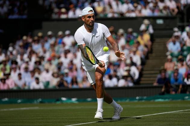 Mandatory Credit: Photo by Dave Shopland Shutterstock (13018058gf) Nick Kyrgios during the Men s Singles Final Wimbledon Tennis Championships, Day 14, The All England Lawn Tennis and Croquet Club, London, UK - 10 Jul 2022 Wimbledon Tennis Championships, Day 14, The All England Lawn Tennis and Croquet Club, London, UK - 10 Jul 2022  Copyright: xDavexShopland Shutterstockx 13018058gf