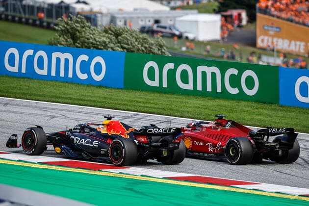 1 Max Verstappen (NLD, Oracle Red Bull Racing), 16 Charles Leclerc (MCO, Scuderia Ferrari), F1 Grand Prix of Austria at Red Bull Ring on July 10, 2022 in Spielberg, Austria. (Photo by HOCH ZWEI) Spielberg Austria