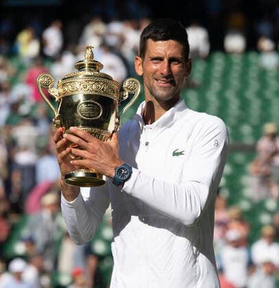 Novak Djokovic (SRB) with the Gentleman?s Singles Trophy after defeating Nick Kyrgios (AUS) in the Mens Final Match on Centre Court on Day 14 of The Championships Wimbledon 2022 at All England Lawn Tennis and Croquet Club on July 10, 2022 in London, England.  Copyright: xx