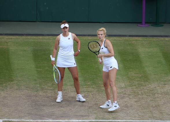 10th July 2022, All England Lawn Tennis and Croquet Club, London, England; Wimbledon Tennis tournament, womens doubles final; Barbora Krejcikova (CZE) and Katerina Siniakova (CZE)  ActionPlus12407394 JohnxPatrickxFletcher