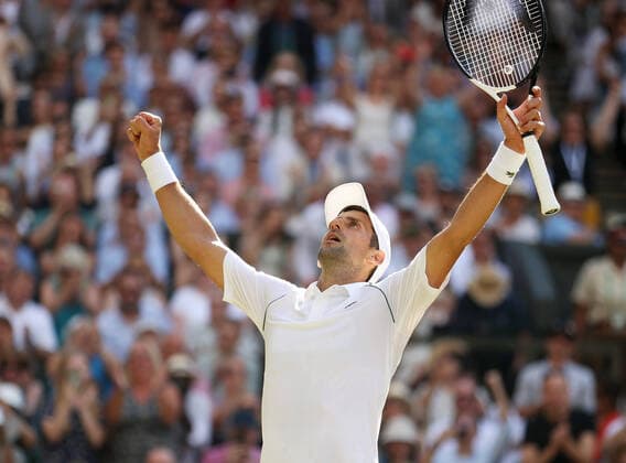 (220711) -- LONDON, July 11, 2022 -- Novak Djokovic celebrates after winning the men s singles final match between Novak Djokovic of Serbia and Nick Kyrgios of Australia at Wimbledon Tennis Championship in London, Britain, on July 10, 2022. ) (SP)BRITAIN-LONDON-TENNIS-WIMBLEDON-MEN S SINGLES-FINAL LixYing 
