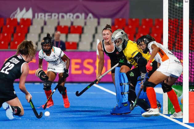 July 11, 2022, TERRASSA, BARCELONA, SPAIN: Madeline Secco of Canada shoot for goal during the FIH Hockey Women s World Cup 2022, 9th - 16th, hockey match played between Canada and India at Estadi Olimpic on July 11, 2022, in Terrassa, Barcelona, Spain. TERRASSA SPAIN - ZUMAa181 20220711_zaa_a181_071 Copyright: xIrinaxR.xHx